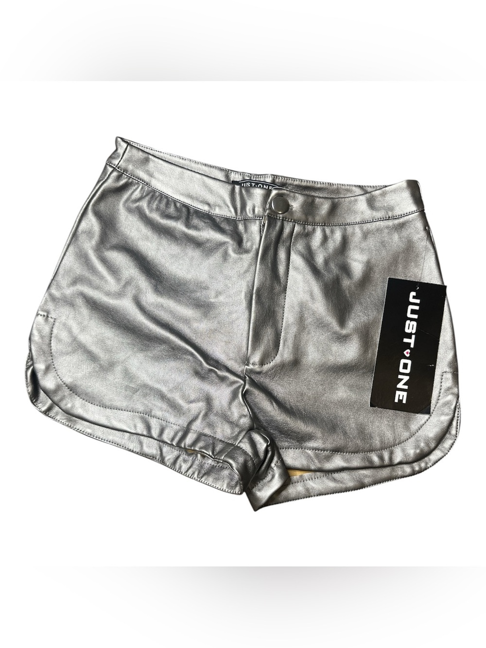 Just One Silver High-Waist Faux Leather Women’s Shorts